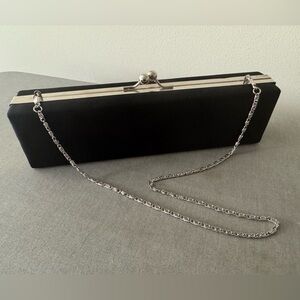 Evening Black Satin Purse with Chain SZ 11x3x2